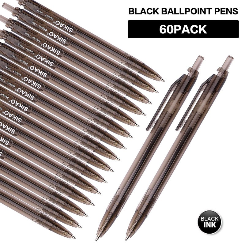 Sikao Black Pens Bulk 60 Pack â€“Smooth Writing 1.0mm Click Black Ballpoint Pens with Translucent Barrel, Reliable Bulk Pens for Office, School, Home & Restaurant Server Use - Image 2